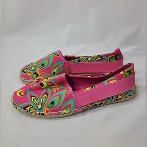 Loudmouth Lucky Espadrille Flat Shoes Size 8 Pink Psychedelic Pattern